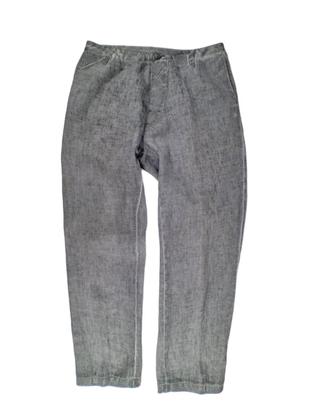Umit Unal Gray Linen Button Fly Pants Satin Waist Relaxed Made Turkey Size L